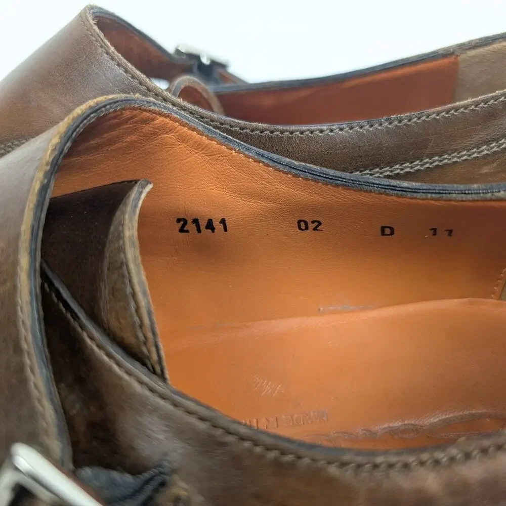 Santoni IRA Monk Strap Shoes 11 Brown Leather Double Buckle Mens Luxury Dress